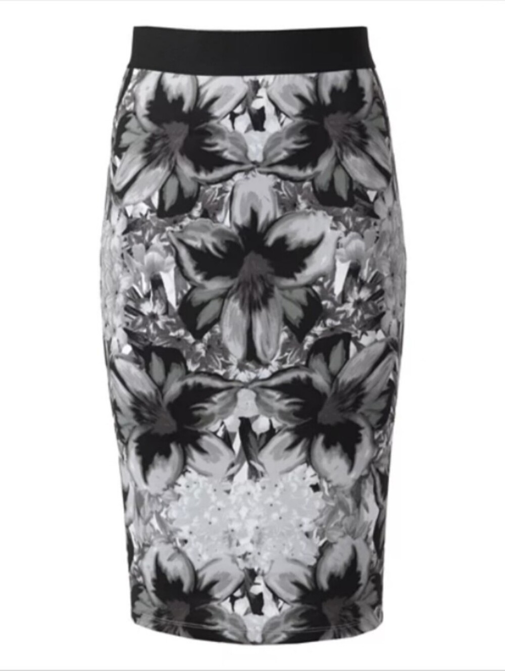 Apt. 9 (Size M) Black, White & Gray Floral Tummy Control Pull-on Pencil Skirt